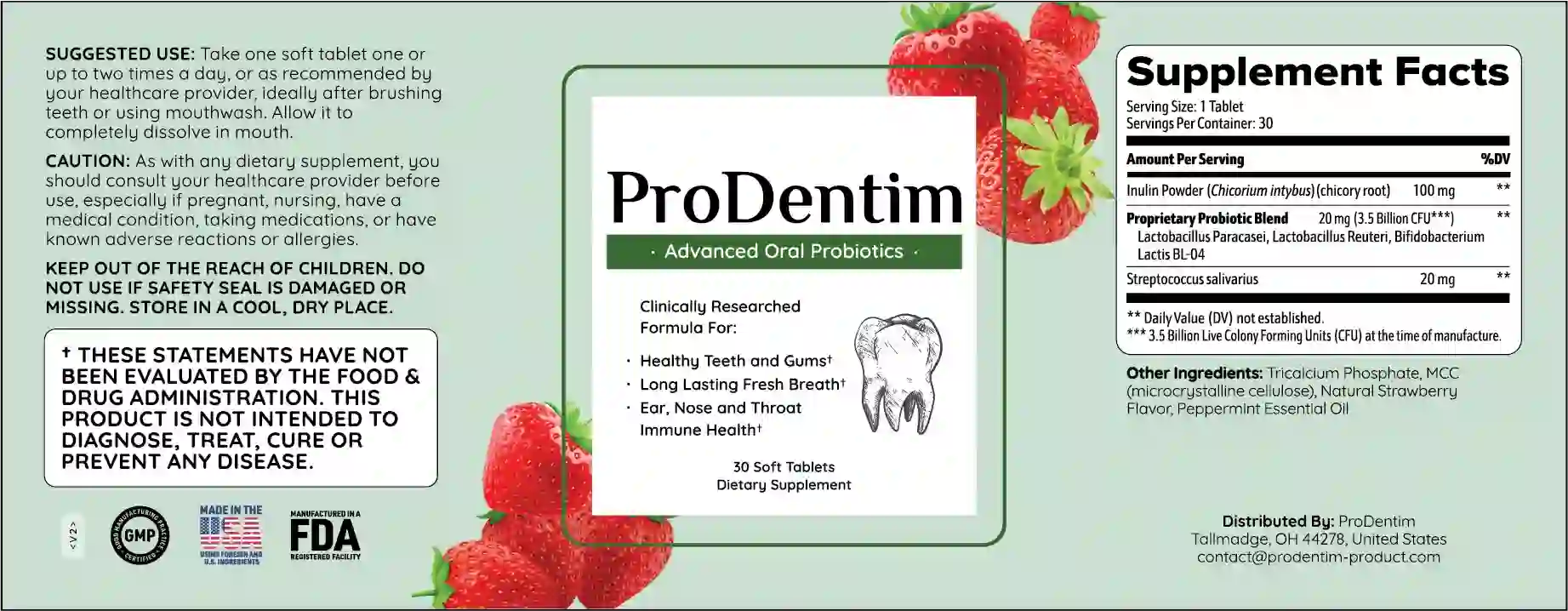 Prodentim Ingredients Label
